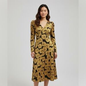 New With Tags Nasty Gal Floral Tea Midi  Dress Long Sleeve Size zero